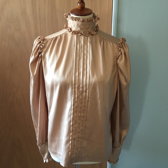 Vintage MJ Concepts blouse ruffle neck, sleeve pin tucked front button b… - Picture 2 of 9